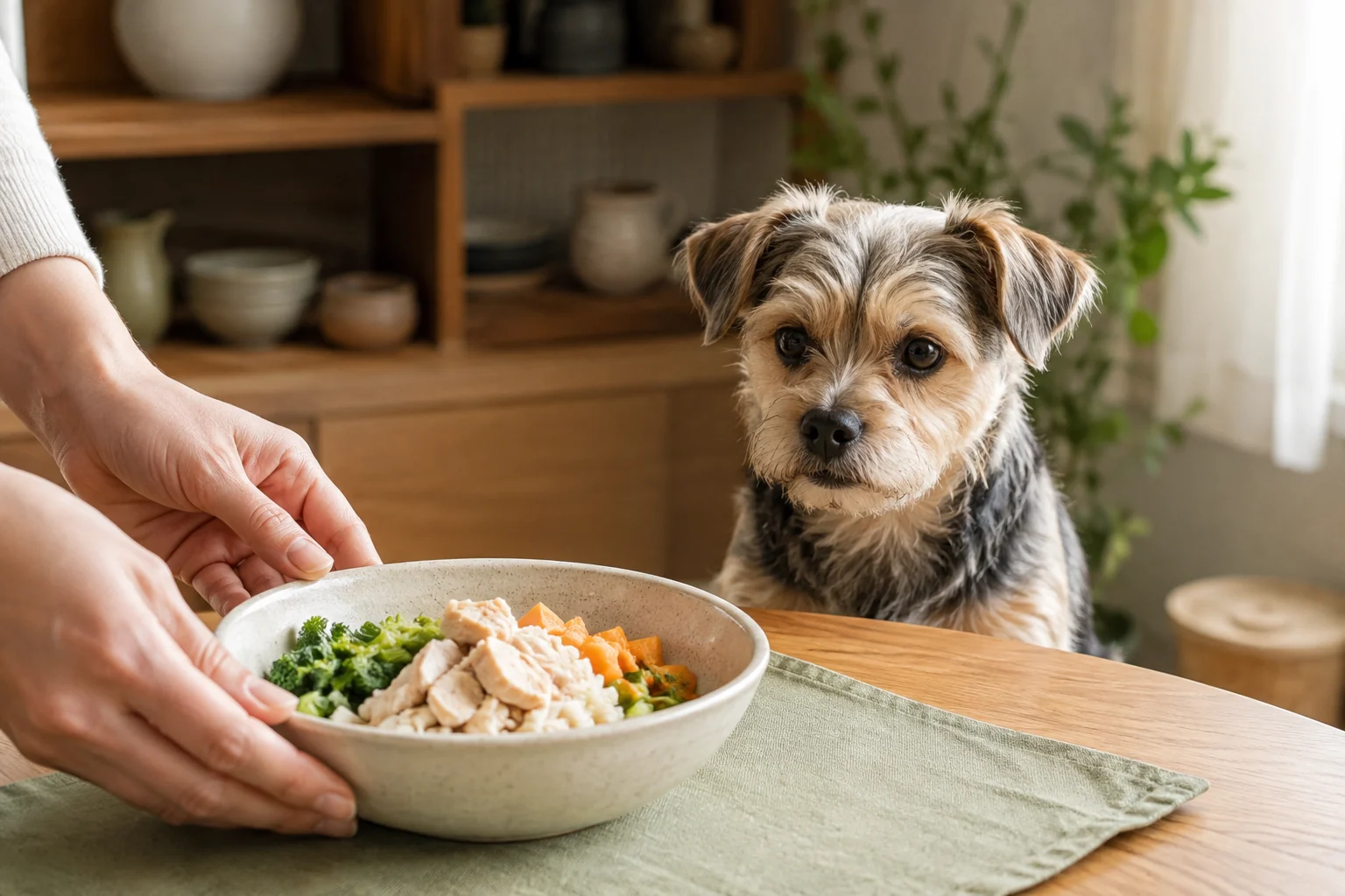 食事を待つ小型犬